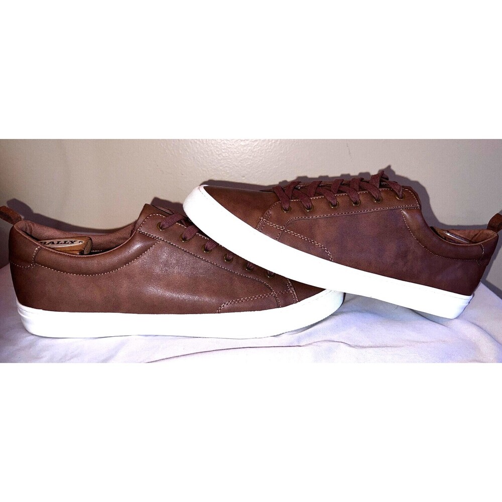 Banana Republic Cognac Faux Leather Sneakers Brown Mens Size 12 Shoe Laces
